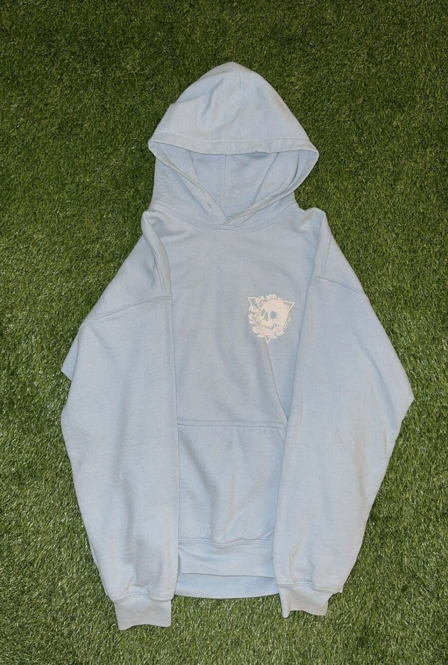 SCW Skull and Floral Graphic Light Blue Pullover Hoodie